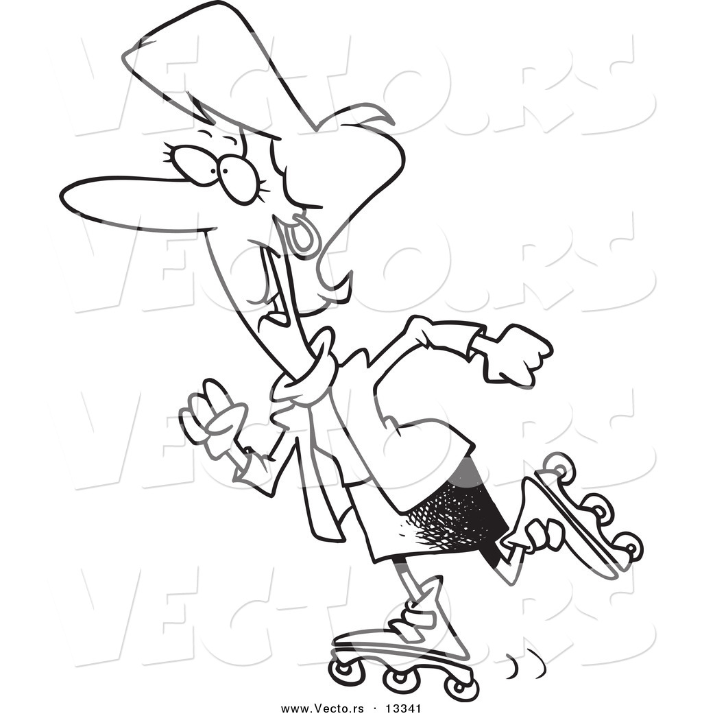 1024x1044 Vector Of A Cartoon Happy Businesswoman Rollerblading