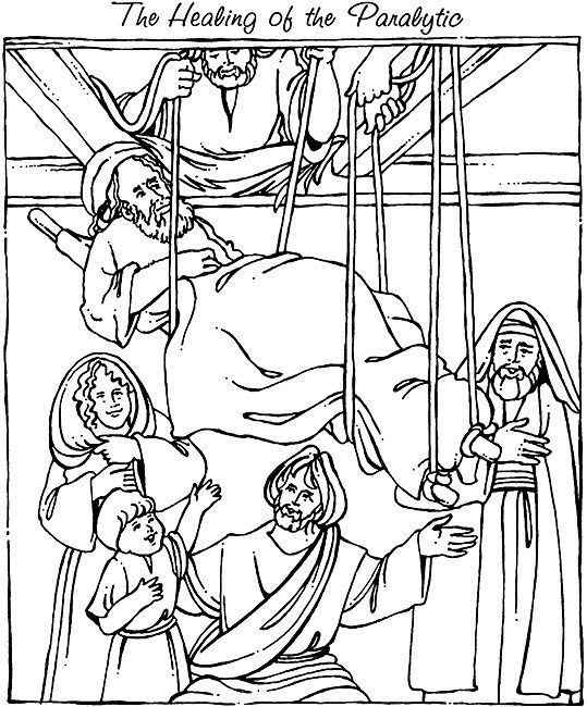 539x650 Jesus Heals The Paralytic Coloring Page Through The Roof Coloring