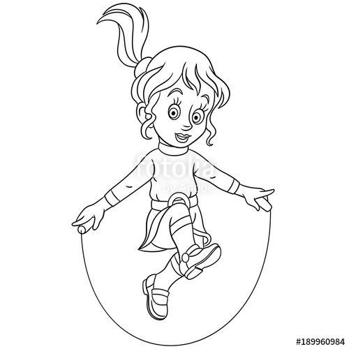 Coloring Page. Cartoon Girl Jumping With Skipping Rope. Design 500x500 Coloring Page. Cartoon Girl Jumping With Skipping Rope. Design