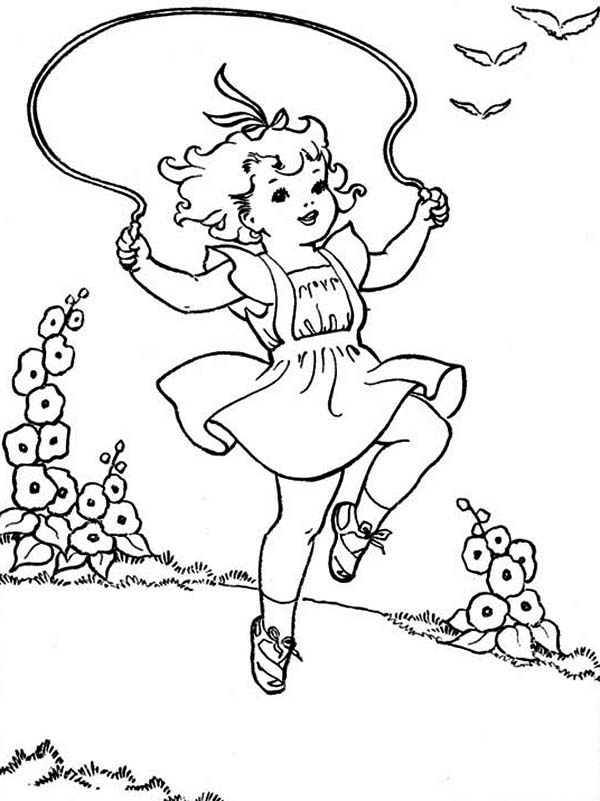 A Girl Playing Rope On Summertime Holiday Coloring Page 600x801 A Girl Playing Rope On Summertime Holiday Coloring Page