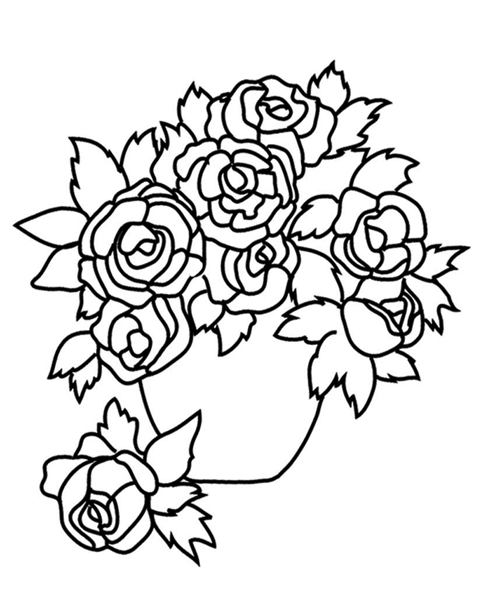 1004x1222 Flower Coloring Pages Vase With Roses Bouquet Of Flowers