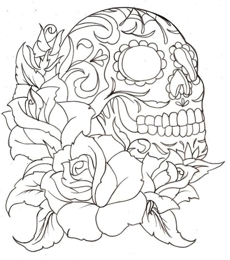 736x830 Skull And Flower Coloring Pages To Print