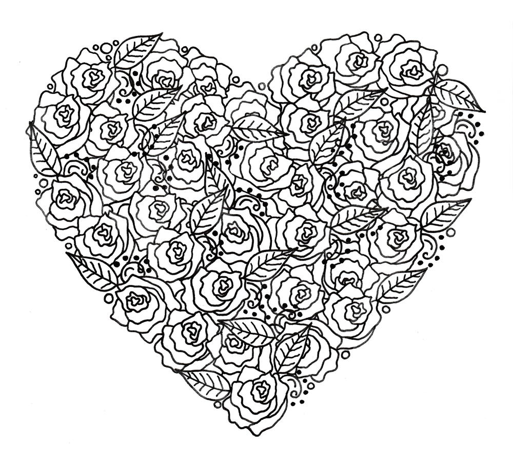 Rose Garden Heart Adult Coloring Page 1000x900 Rose Garden Heart Adult Coloring Page