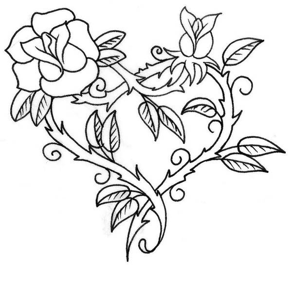 600x581 Hearts And Roses Coloring Pages