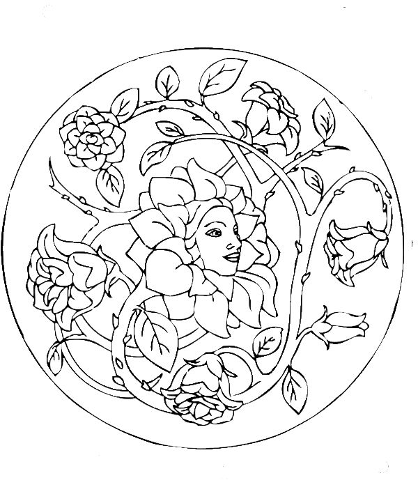 600x709 Beautiful Rose Coloring Pages Mandala Mandala Mandala