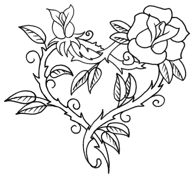 825x758 Adult Coloring Page Love Tattoo Heart And Rose 3