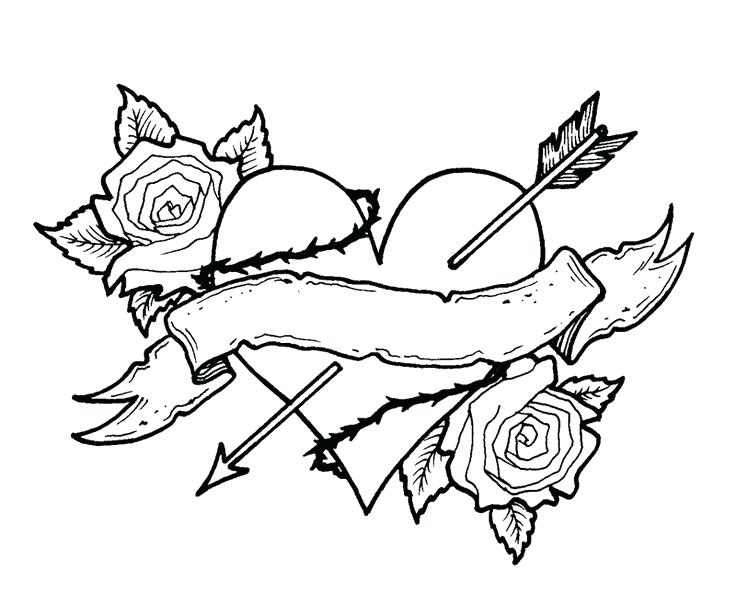 736x593 Coloring Pages Hearts Rose Tattoo Coloring Pages Preschool