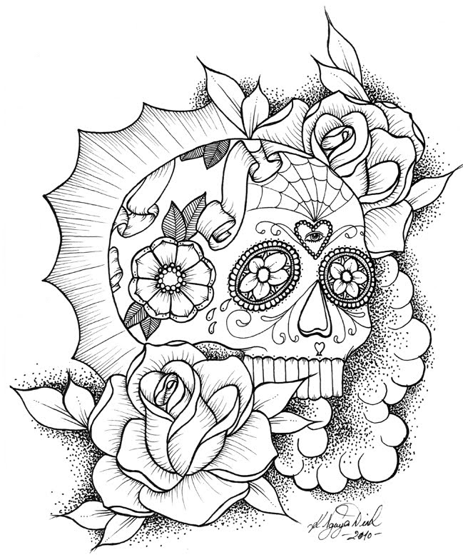 649x784 Sugar Skull With Roses Coloring Pages