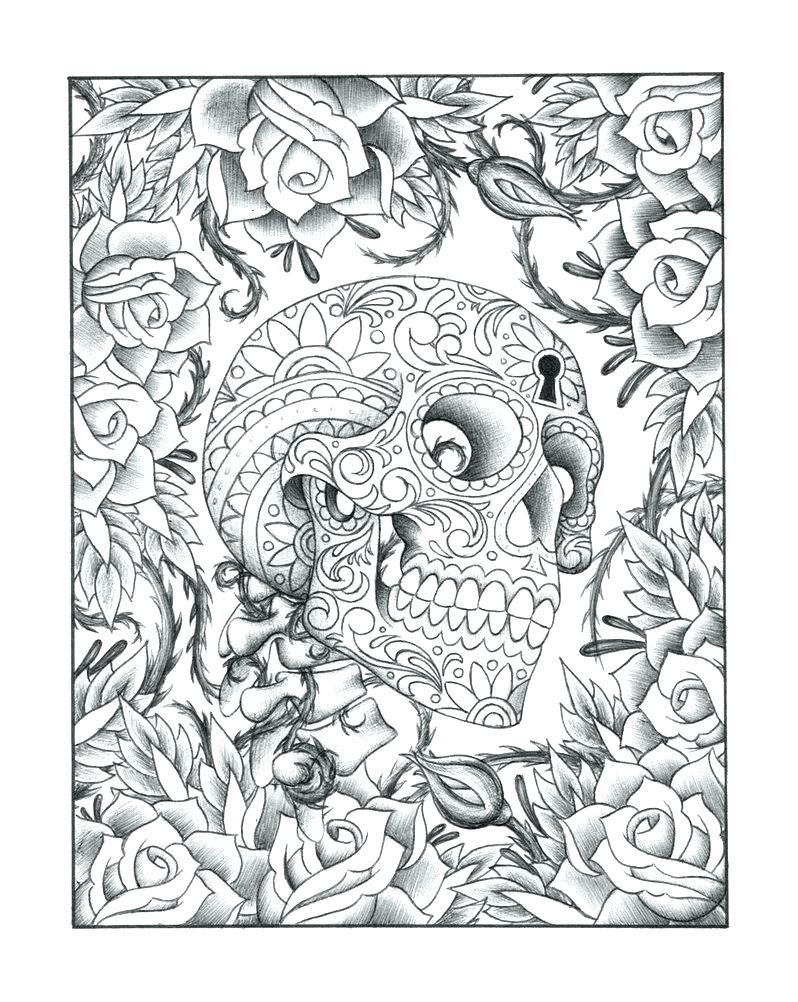 798x1002 Coloring Pages ~ Sugar Skulls Coloring Pages Skull And Roses Page