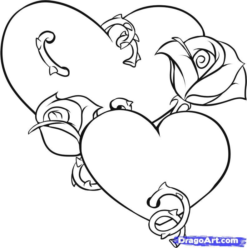 Roses With Hearts Coloring Pages at GetColorings.com | Free printable ...