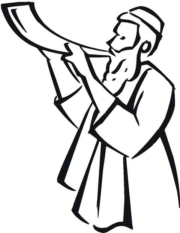 600x775 Blowing The Shofar Coloring Pages Rosh Hashanah