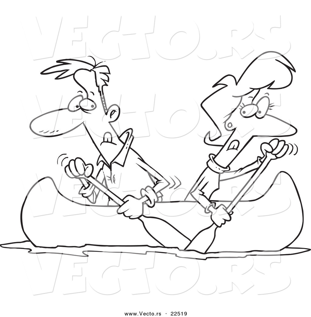 1024x1044 Vector Of A Cartoon Couple Rowing A Canoe In Opposite Directions