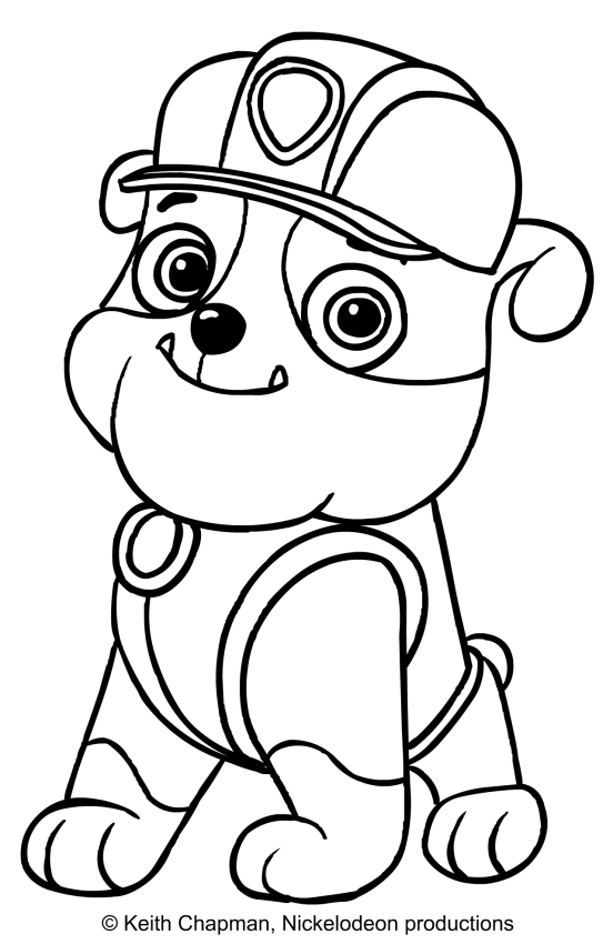 Rubble (Paw Patrol) Coloring Page Sitting In Front 552x850 Rubble (Paw Patrol) Coloring Page Sitting In Front