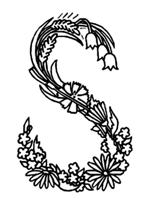 Alphabet Flowers, Alphabet Flowers Letter S Coloring Pages 600x848 Alphabet Flowers, Alphabet Flowers Letter S Coloring Pages