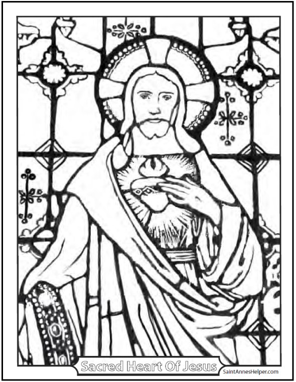 Stained Glass Coloring Page Of Jesus Church Window 590x762 Stained Glass Coloring Page Of Jesus Church Window