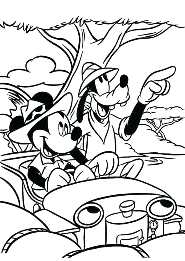 Safari Coloring Pages Drawing Mickey Mouse Safari With Goofy 600x846 Safari Coloring Pages Drawing Mickey Mouse Safari With Goofy