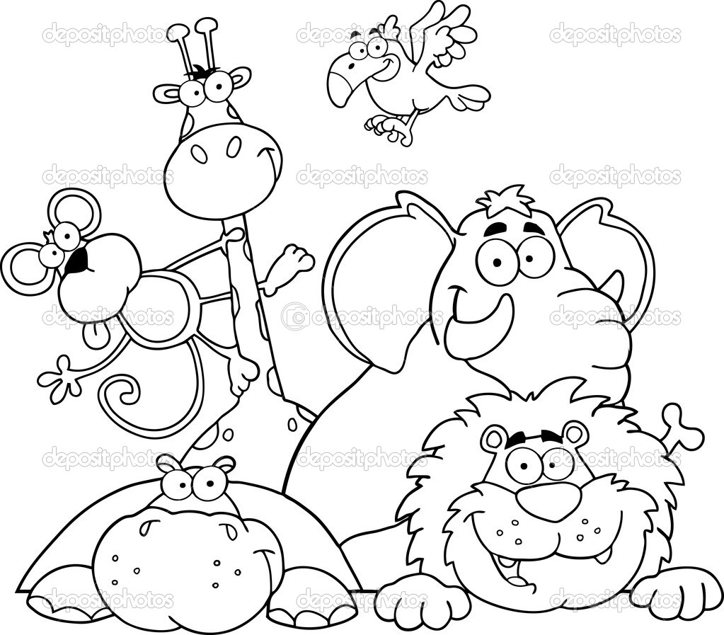 Jungle Animal Coloring Pages Safari Page Outlined Animals Stock 1023x897 Jungle Animal Coloring Pages Safari Page Outlined Animals Stock