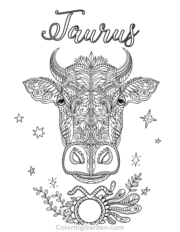 600x776 Free Printable Taurus Adult Coloring Page. Download It In Pdf