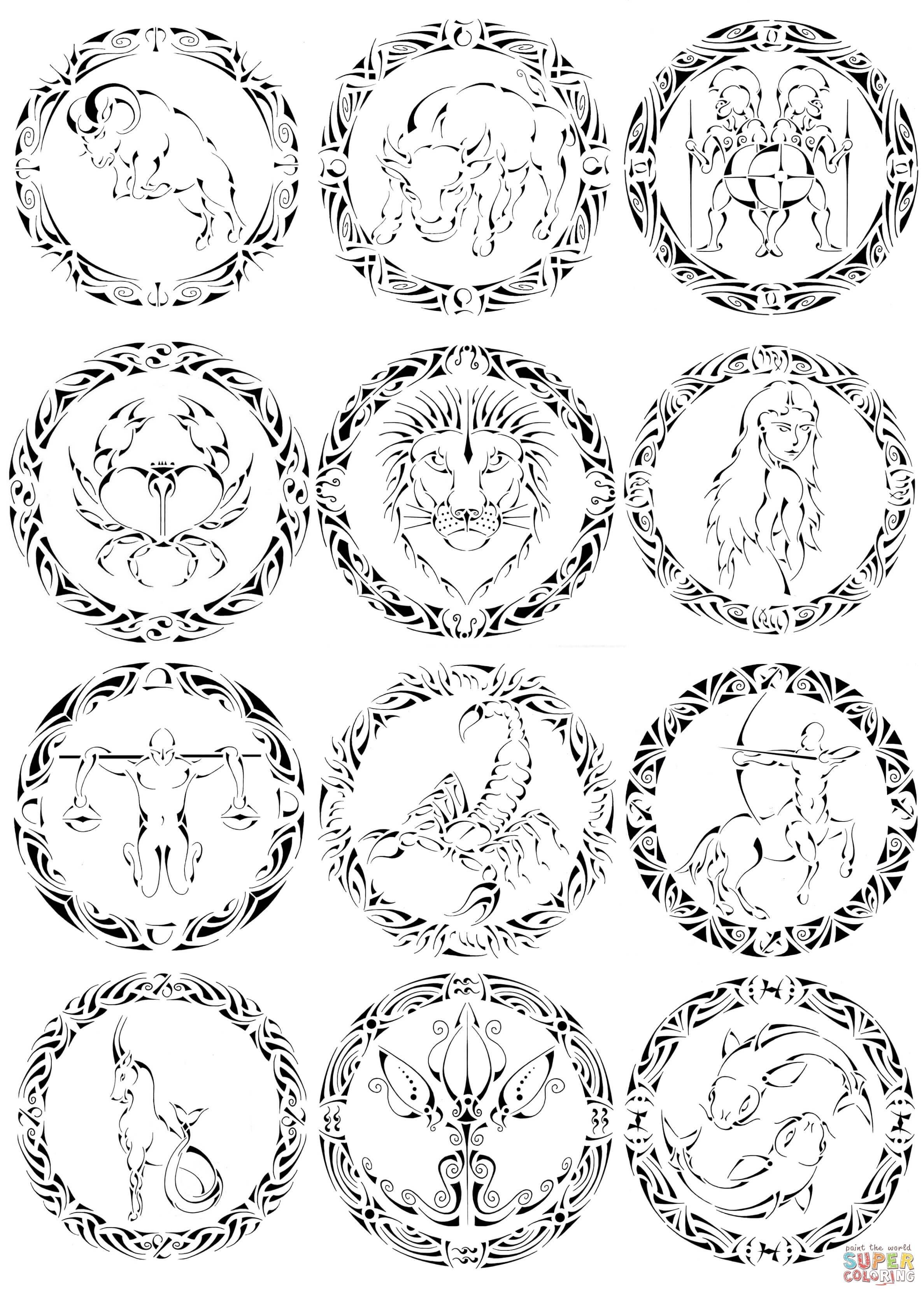 2375x3325 Zodiac Coloring Pages 1