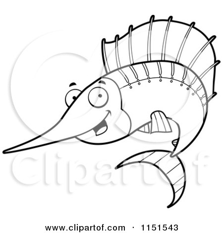450x470 Cartoon Clipart Of A Black And White Happy Sailfish