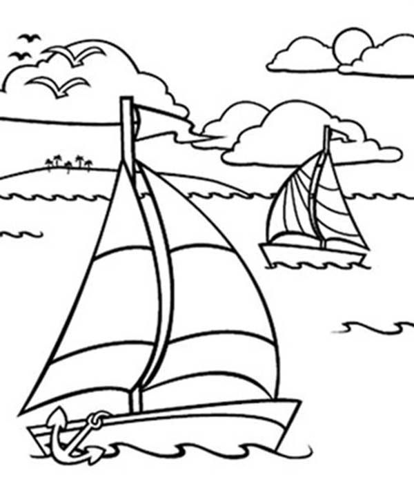600x704 Sailing Boat, Sailing Boat In The Ocean Coloring Pages Sailing