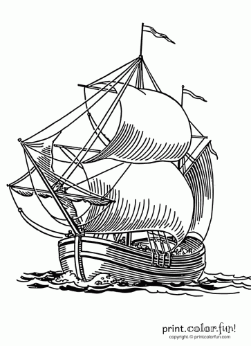 363x500 Sailing Ship Coloring Page