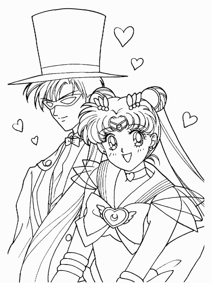 Sailor Moon With Tuxedo Mask Also Romantic Momment Coloring Pages 718x957 Sailor Moon With Tuxedo Mask Also Romantic Momment Coloring Pages