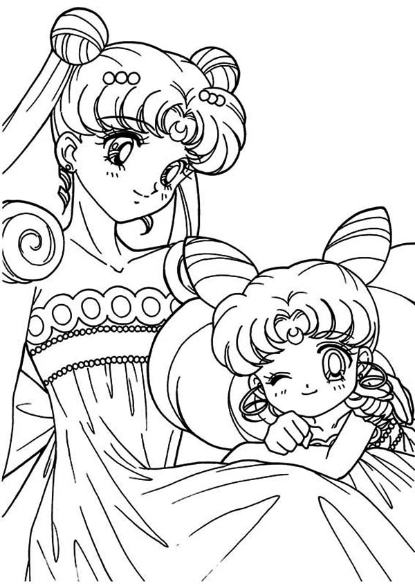 600x843 The Loving Sailor Moon And Sailor Chibi Moon Coloring Page Color