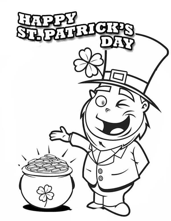600x775 A Happy Leprechaun Found Pot Of Gold On St Patricks Day Coloring