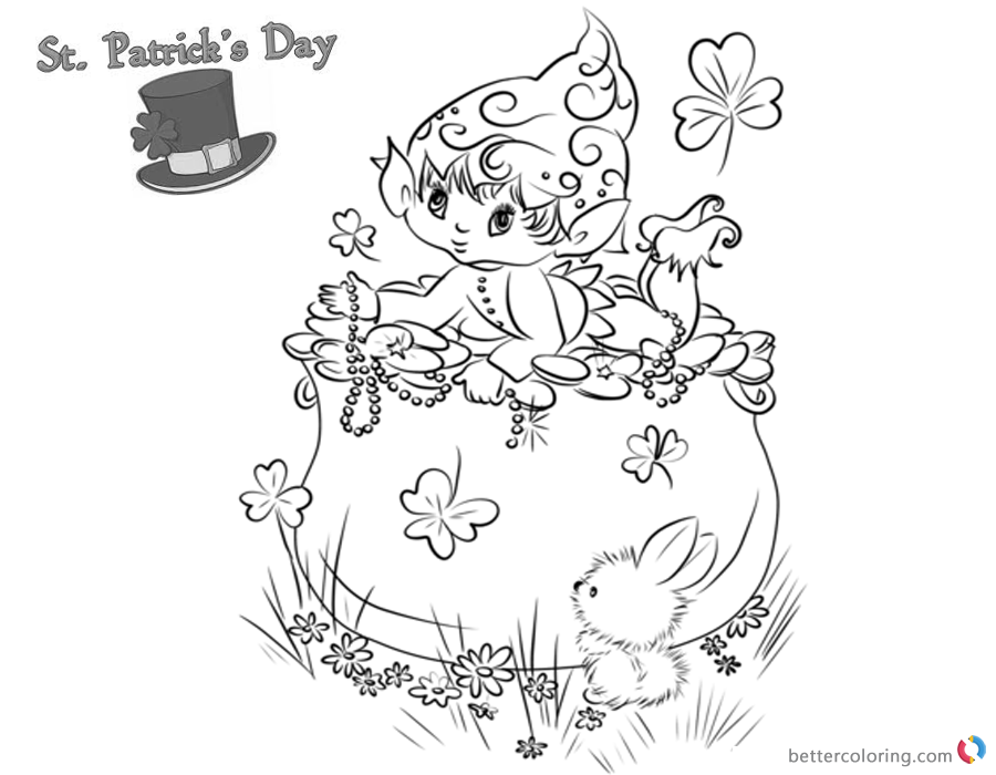 St Patricks Day Coloring Pages Shamrocks And Cute Leprechaun 900x700 St Patricks Day Coloring Pages Shamrocks And Cute Leprechaun