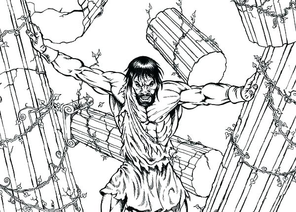 600x430 Samson Coloring Page Coloring Page Pulling The Pillars Apart