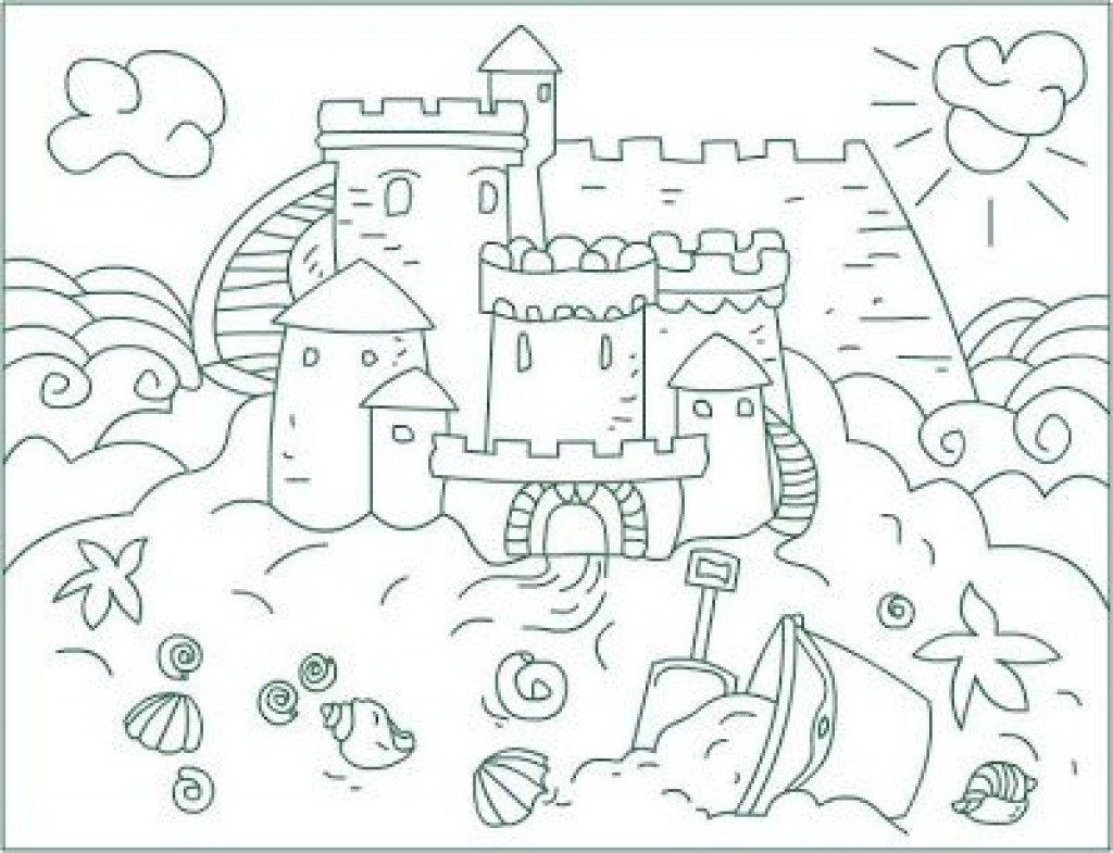 1024x785 Sand Castle With Clamshell Ornament Coloring Page Download Print