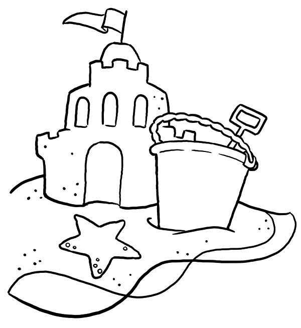 600x654 Sand Castle With Bucket And Shovel Coloring Page