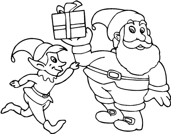 600x470 Santa And Elf Delivering Present In Elf Coloring Page Color Luna