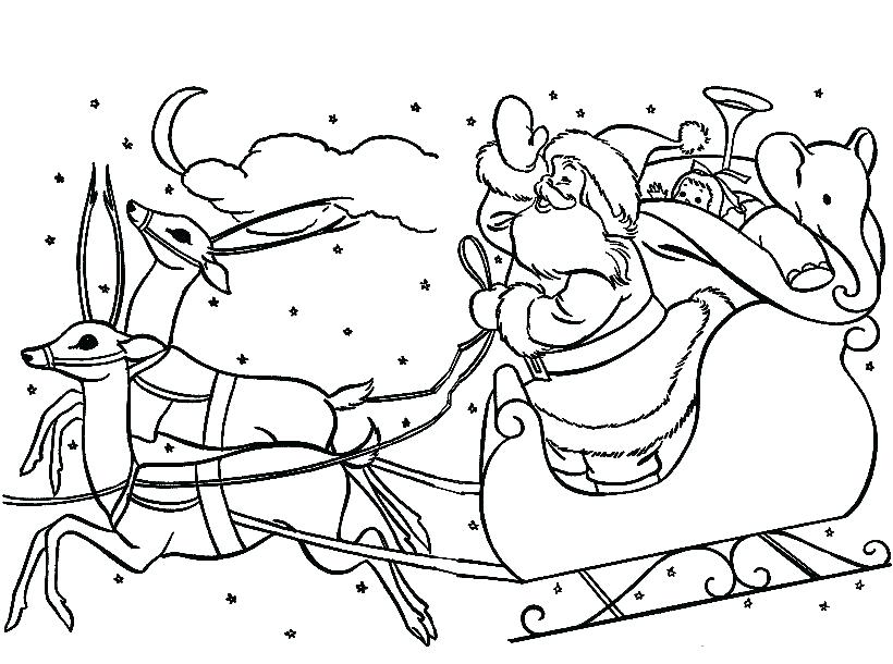 820x610 Santa And Reindeer Coloring Page