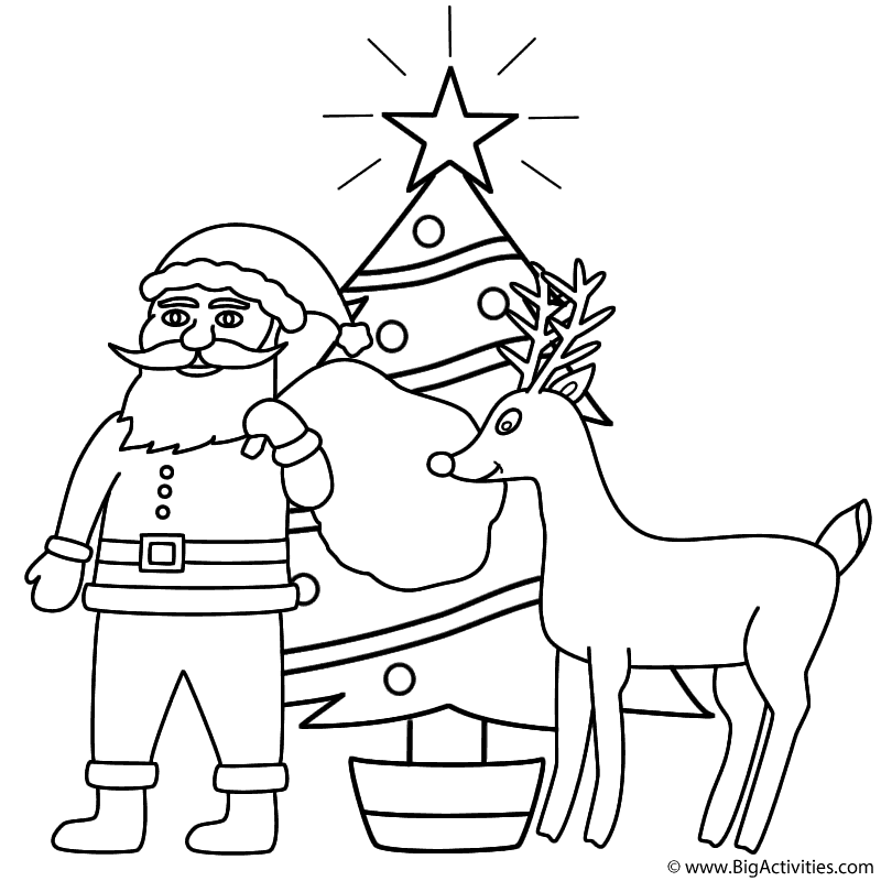 Santa Claus With Rudolph And Christmas Tree 800x800 Santa Claus With Rudolph And Christmas Tree