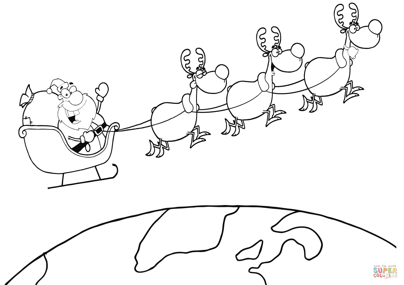 Team Of Reindeer And Santa In His Sleigh Flying Above The Globe 1300x919 Team Of Reindeer And Santa In His Sleigh Flying Above The Globe