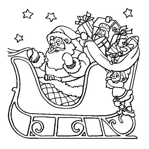 Santa Claus Riding His Sleigh On Christmas Coloring Page Color Luna 600x600 Santa Claus Riding His Sleigh On Christmas Coloring Page Color Luna