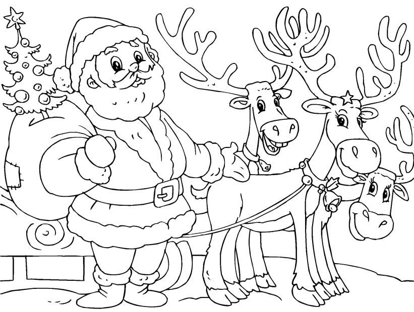 Coloring Pages Of Santa Claus And Reindeer 821x620 Coloring Pages Of Santa Claus And Reindeer