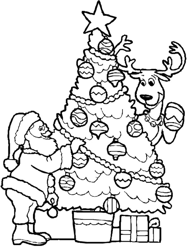 Christmas Tree And Santa Coloring Page 600x790 Christmas Tree And Santa Coloring Page