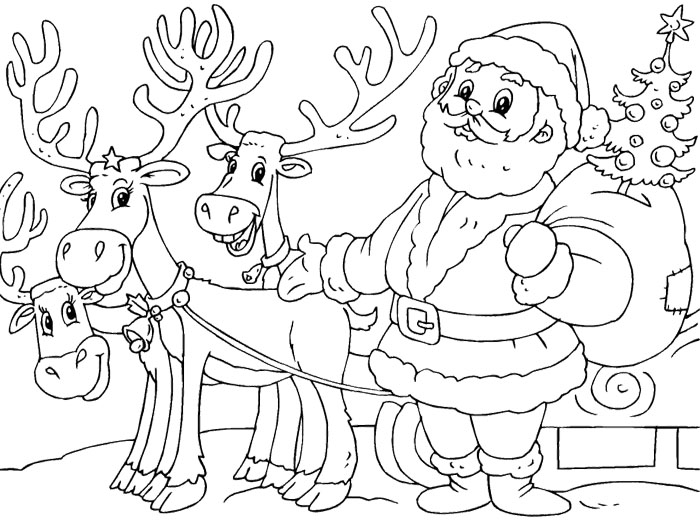 700x522 Santa And Reindeer Coloring Page Pages To Color