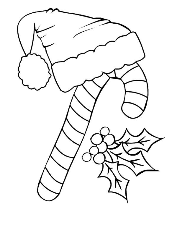 Candy Cane And Santa Claus Hat Coloring Page 600x761 Candy Cane And Santa Claus Hat Coloring Page