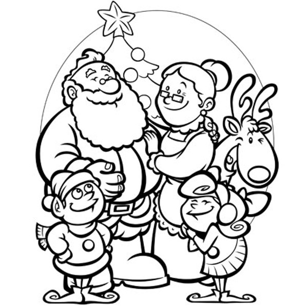 Santa Family Selebrating Christmas Coloring Page Santa Family 600x600 Santa Family Selebrating Christmas Coloring Page Santa Family