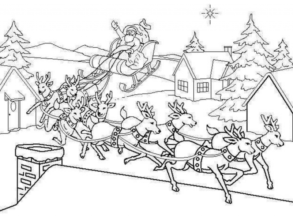 1024x761 Santa Claus Reindeer Coloring Pages Santa Claus And Reindeer