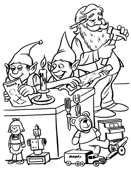 554x720 Printable Christmas Coloring Page Elves In Workshop