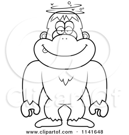 450x470 Cartoon Clipart Of A Black And White Drunk Or Dumb Bigfoot