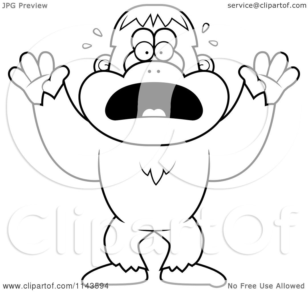 1080x1024 Cartoon Clipart Of A Black And White Frightened Bigfoot Sasquatch