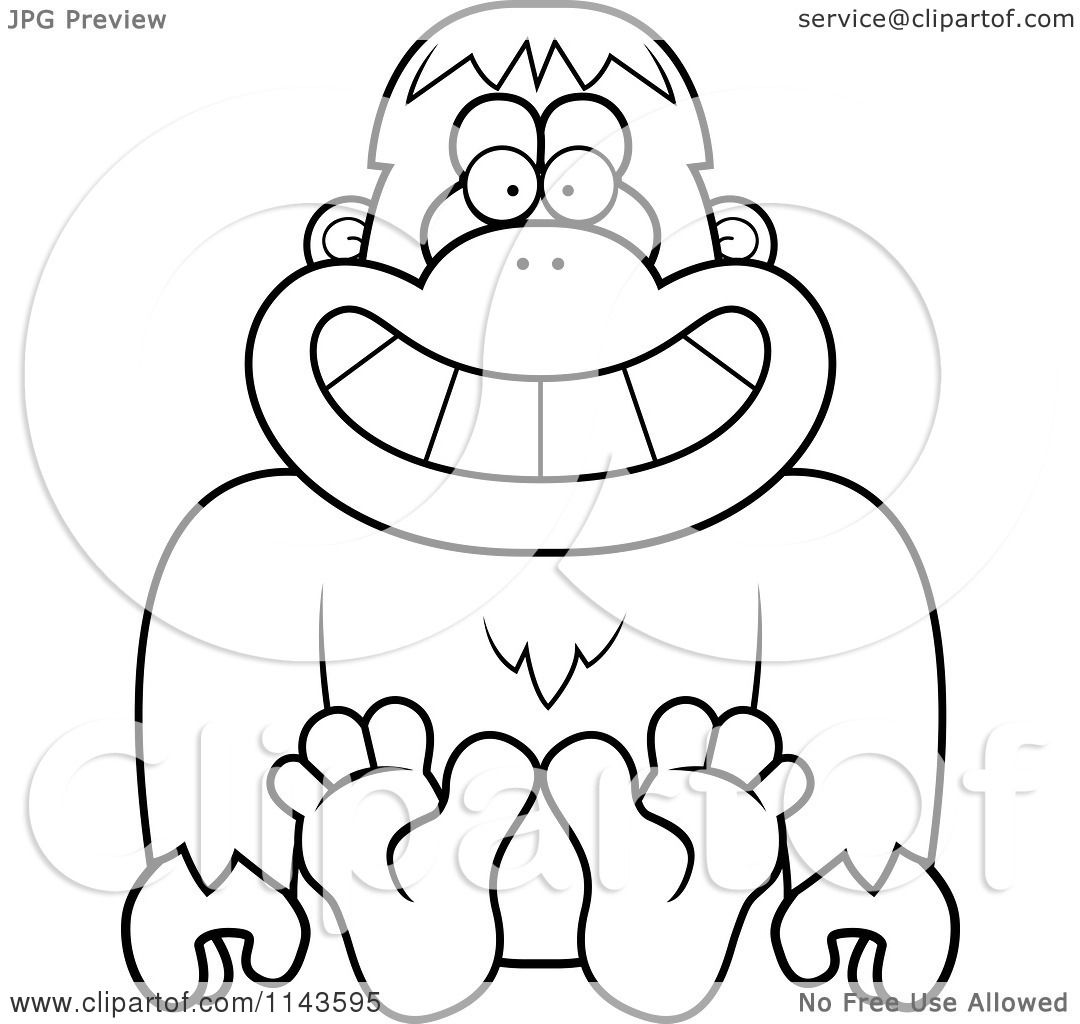1080x1024 Cartoon Clipart Of A Black And White Sitting Bigfoot Sasquatch