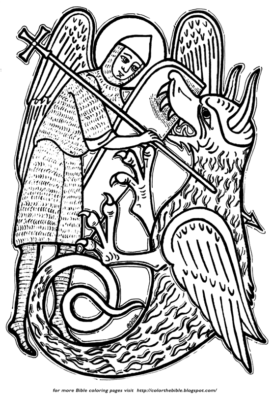 554x800 Arch Angel Michael Takes Satan Down Color The Bible