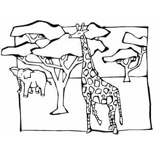 300x300 Giraffe And Elephant In Savanna Coloring Page